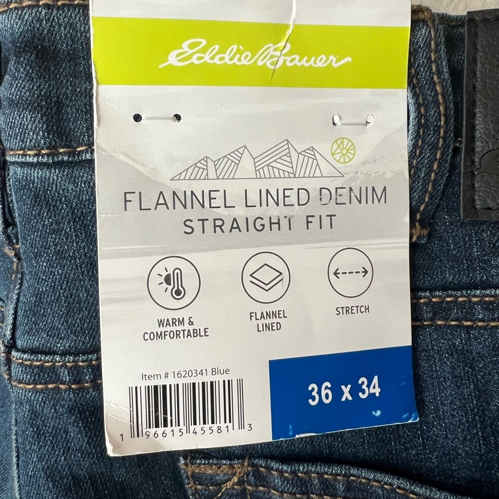 Eddie Bauer Flannel Lined Straight Fit Men's Blue Jeans - 36x34 - Picture 3 of 3